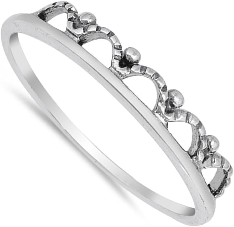 Oxidized Crown Tiara Princess Small Ring New 925 Sterling Silver Band Sizes 3-10