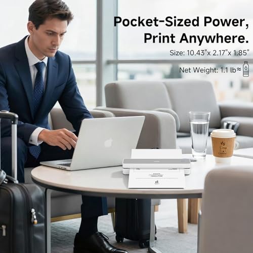 Image of HPRT MT610 Portable Printer Wireless for Travel, Inkless Thermal Printer for iOS /Andorid /Laptop, Support Thermal Paper & Labels,Supports 8.5 inchx 11 inchUS Letter & A4, A5 for Office /School /Vehicles Grey