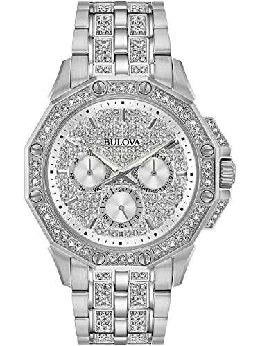 Bulova Orologio Uomo Quarzo Multifunzione - Cassa 41mm Acciaio Nero, 300 Cristalli, Data, Giorno, 24h, Impermeabile 3 Bar, 98C134