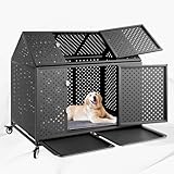 54" Heavy Duty Dog Crate Large Dog cage Strong Metal Dog Kennels and Crates for Large Dogs Top Open with 2 Doors 4 Lockable Wheels 2 Removable Trays
