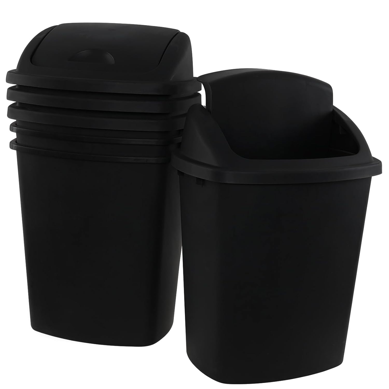 Office Trash Can with Lid, 8 Gallon Kitchen Garbage Can, Plastic Durable Waste and Recycle Bin (Set of 4, Black)