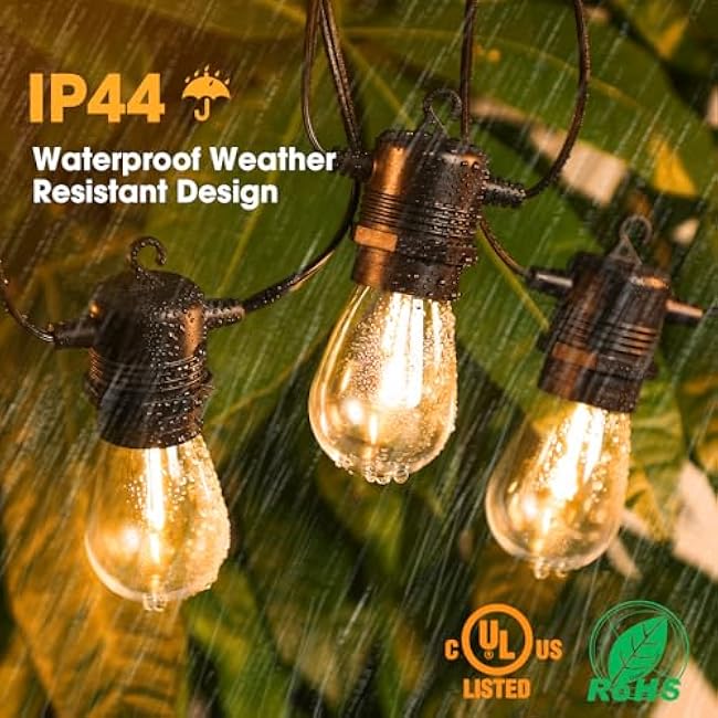 50FT LED Outdoor String Lights with 17 Shatterproof Waterproof S14 Replaceable Bulbs(2 Spare), 2700K Commercial Grade Patio Lights, Outside Hanging Light for Yard Garden Porch Deck Decor