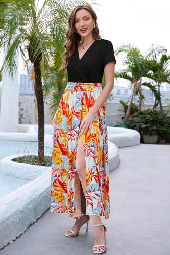 Image of Newshows Women's 2026 Lightweight Summer Wedding Guest Beach Vacation Casual V Neck Split Flowy Maxi Dress
