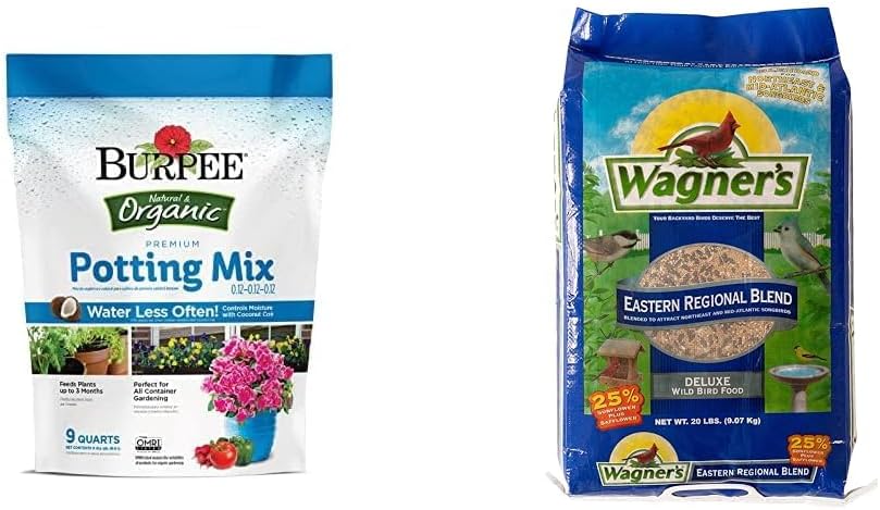 Burpee 9 Quarts Premium Organic Potting Soil Mix & Wagner's 20-Pound Eastern Regional Wild Bird Food