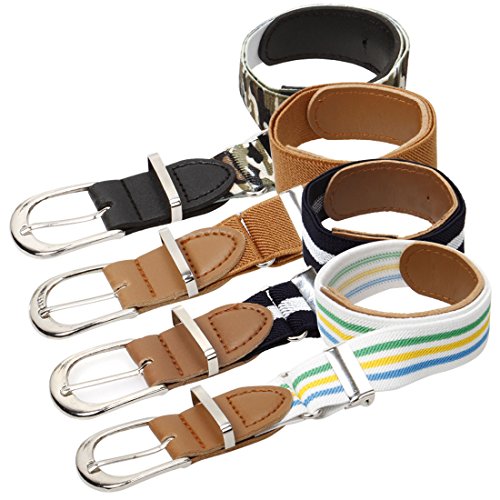 Bundle Monster 4pc Mix Design Adjustable Elastic Band Boys Fashion Stretch Belts