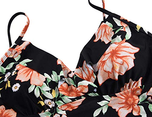 Image of Hilor Women's Tankini Tops Shirred Ruffled Swimsuits V Neck Swimwear Top