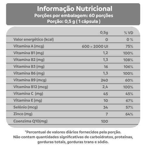 Ultra Coenzima Q10 + Vitaminas A, B1, B2, B3, B9, B12, C, E, Selênio e Zinco - 60 Cápsulas (2 Meses)