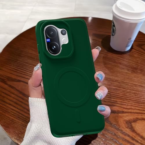 Image of Outlouders Back Cover for Vivo V60 5G / Vivo T4 Pro 5G Soft Matte Silicone Cover with Slim Fit | Mag-Safe Logo (Not Mag-Safe Compatible) | Shockproof | Camera Protection Bumper Case (Green)