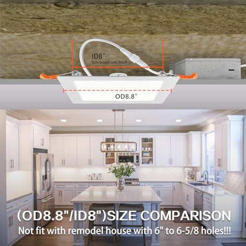 JJiuzming Square 8 Inch LED Recessed Light,18W 6000k Daylight,No Dimmable,4Pack Ultra Thin LED Recessed Lighting with J-Box. 8" Recessed Ceiling Wafer Canless Fixtures .Slim Can-Killer Lights,CRl90+ by JJiuzming - Used condition - Image 6