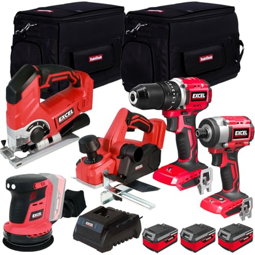 Excel 18V 5 Piece Power Tool Kit with 3 x 4.0Ah Batteries & Charger EXLKIT-16285 - Power Tool -Twin Kit -18V Cordless Power Tool Kits-Cordless Kit -Combo Kit-Mega Power Tool-Excel Kit