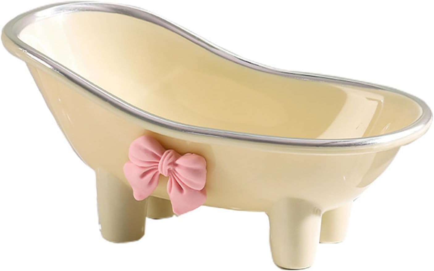 Fafeicy Mini Bathtub Dish Plastic Decortative Holder with Bow Tie for Bathroom Toilet (Silver Plated Style)