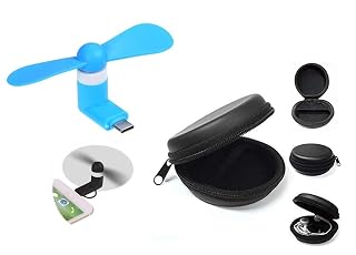 Type-C Mini Fan 2-Blade Fan High Speed USB Fan, Mini Mobile Cooler, Mini fan Support with All Android & Type-C Smatphones & Black Colour Round shape Handsfree Pouch Free (Multi-colour)