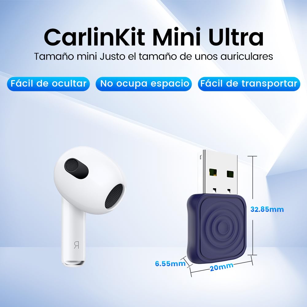 Carlinkit Adaptador inalámbrico Mini Ultra CarPlay para iPhone, adaptador automático inalámbrico para Android, convierte con cable a CarPlay inalámbrico y Android Auto, configuración Plug and Play