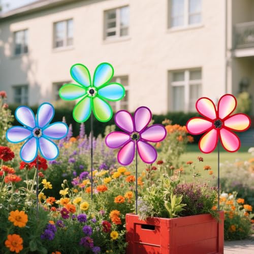 Molino de viento para patio y decoración para exteriores resistente de 4 piezas de jardín 4