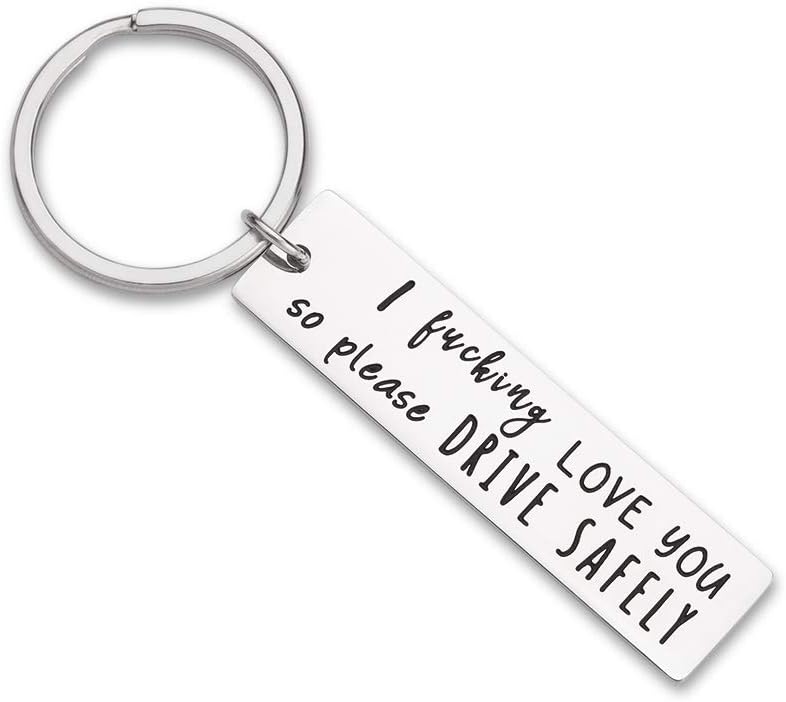 FANICE EOS Father's Day Gifts Drive Safe Keychain Boyfriend Gifts for Husband Dad I Love You Gifts Birthday Gifts Key Ring Rectangle Gift New Driver Trucker Gifts for Him Men