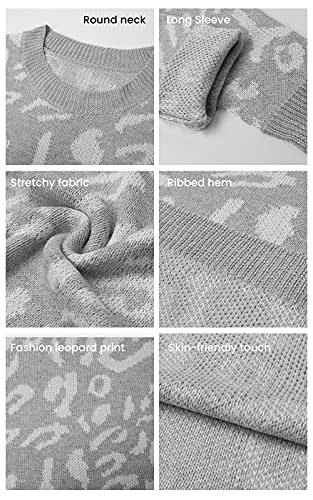 Prettygarden Women’s Casual Leopard Print Long Sleeve Crew Neck Knitted Oversized Pullover Sweaters Tops Denim Blue #TOP5