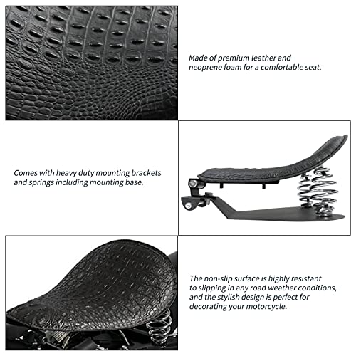 Image of DREAMIZER Motorcycle Seat Cushion Driver Solo Seats with Spring Bracket PU Leather Compatible with Harley Honda Yamaha Kawasaki Sportster Iron 883 1200 Chopper Bobber Cafe Racer-Crocodile Style