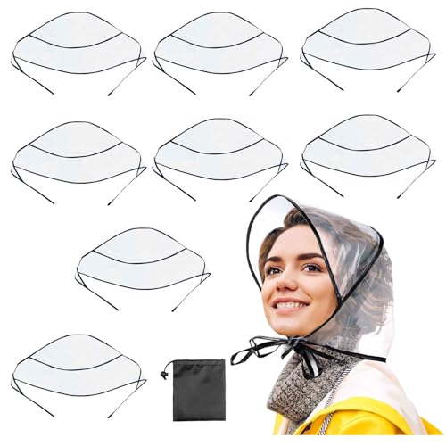 AYNKH 8 Pieces Rain Bonnet, Visor Clear Plastic Hat Waterproof Cover Protect Hairstyle Adjustable Cap Reusable for Outdoor Rainy Day Unisex