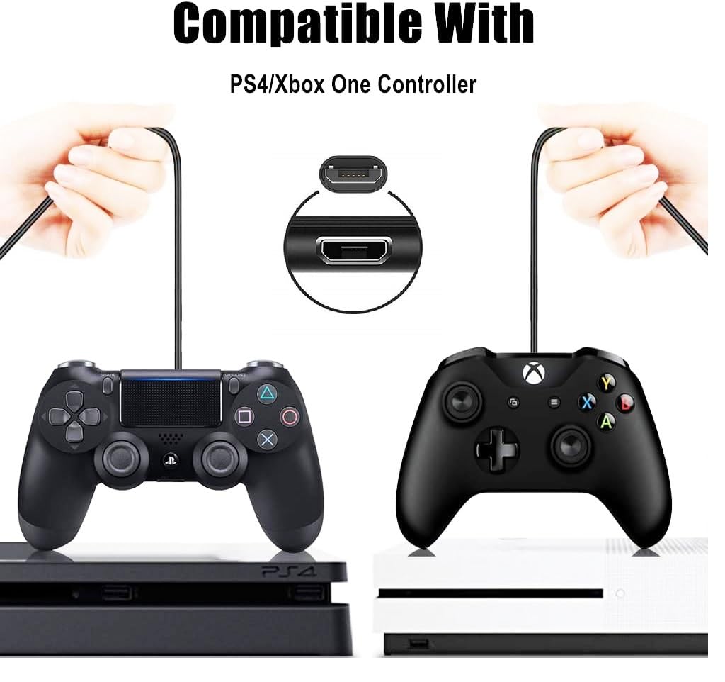 Confezione da 2 cavi di alimentazione micro USB da 2 m per Amazon Fire TV Stick, per Roku Streaming Stick, Express Plus, Premier Plus, Voice Remote Pro, caricabatterie Chromecast per Kindle Fire 10