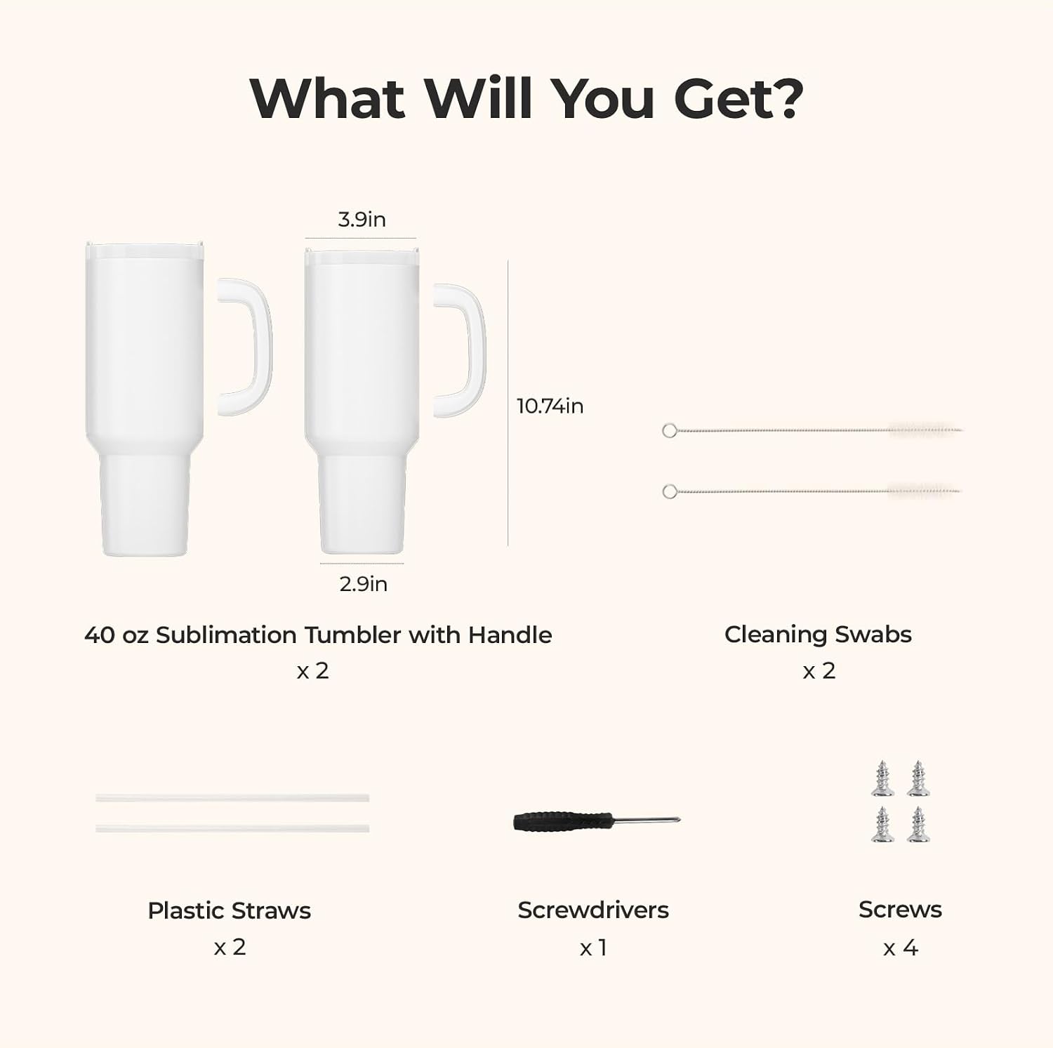 HTVRONT 40 OZ Sublimation Tumblers with Handle and Straw (2 Pack)