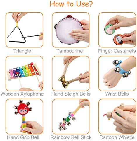 LEADSTAR Musical Instrument Toys, 24 Pcs 13 Types Wooden Musical Toys Wooden Percussion Instrument Tambourine Xylophone Toys for Kids, Preschool Educational Learning Musical Toys for Boys Girls with Cute Storage Bag 2 51LSLMpcYmL. AC