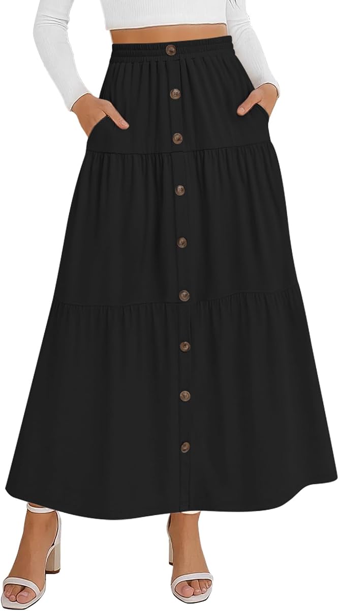 KUOTAI Falda larga boho para mujer con cintura elástica y línea A, falda larga informal