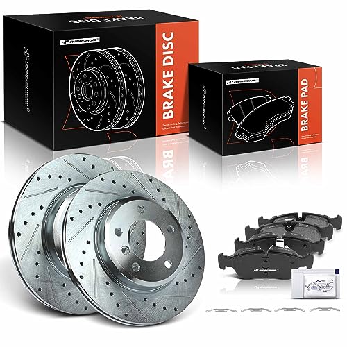 A-Premium 11.81 inch (300mm) Front Drilled and Slotted Disc Brake Rotors + Ceramic Pads Kit Compatible with Select BMW models - 323Ci/323i 2000, 325Ci, 325i, 325xi, 328Ci, 328i, Z3, Z4 6-PC Set