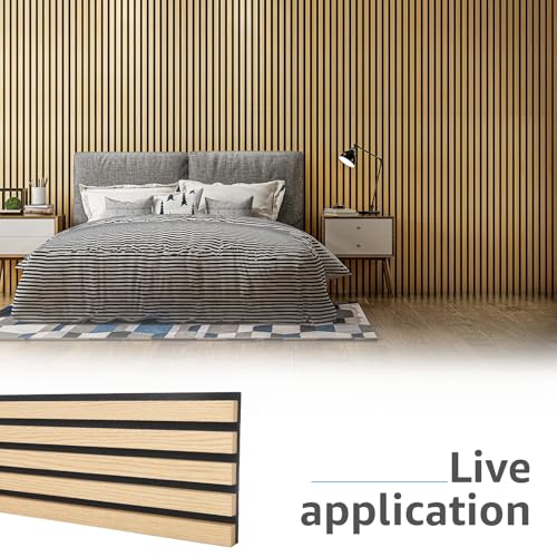 Image of Art3d 6-Pack 3D Textured Soundproof Wood Slat Wall Panel, 94.5 inch x 7.9 inch, Oak