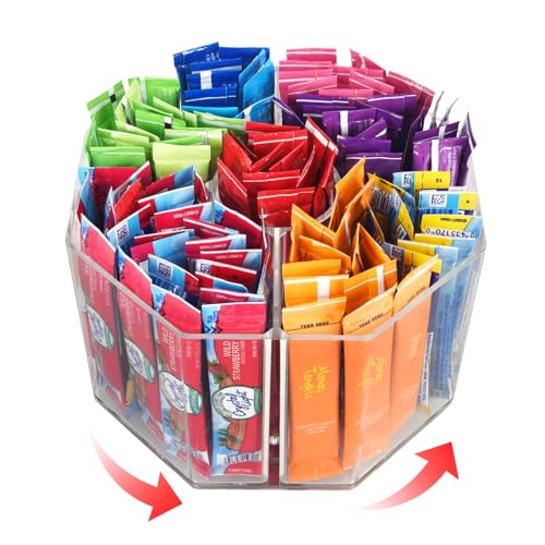 HALAGAS Drink Packet Organizer For Powdered Drink Mix,Powder Packet,Water Packet,Water Flavor Packet, Lazy Susan Organizer for Drink Mix Rotating Holder (Rhombus)