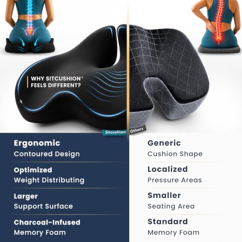 Image of Office Chair Cushion for Back & Tailbone, Sciatica Pain Relief Pillow