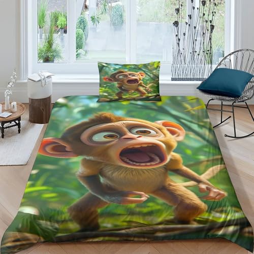 Housse de couette singe 135x200 microfibre douce 3 pièces