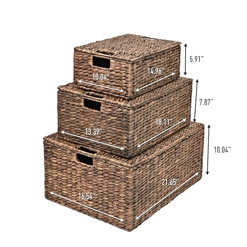 happimess BSK2006B-3SET Brooks Classic Farmhouse Woven Hyacinth Rectangular Wicker Storage Baskets with Lids and Handles, Brown (Set of 3), Seagrass Containers for Decoration in Living Room, Bedroom by happimess - Image 2