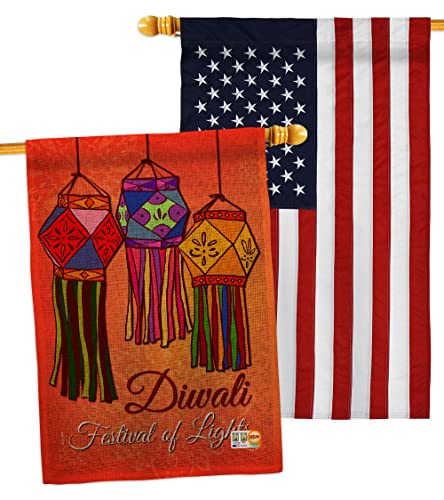 Diwali Festival of Lights American Flag Banner Pack Wall Art Patio Porch Lawn Garden Outdoor Decorations Tapestry Yard Signs Indian Hindu Celebration India Happy Deepawali दीपावली Sign Made in USA