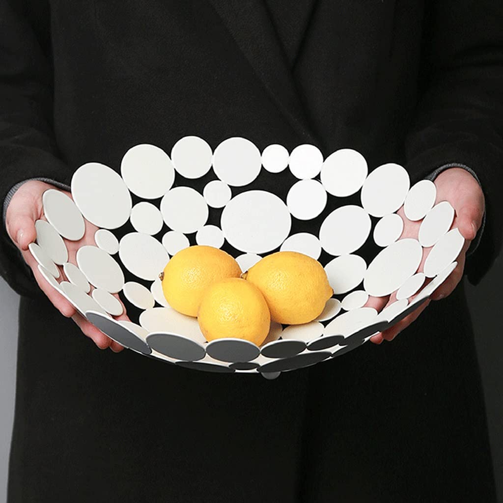 Miska na owoce, Metalowy koszyk owocowy okrągły miskę owoców do stołu kuchennego, duży uchwyt na owoc warzywa, chleb, cukierki i przechowywanie domowe Stojak na przekąski, Ciasto(White)