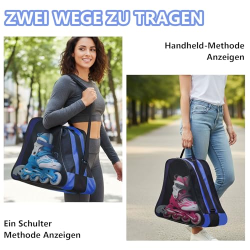 KEGECOL Skischuhtasche, Skischuhtasche Mit Schuhputzen, Kinder Schlittschuhtasche Mit Verstellbar Trageriemen, Inliner Tasche Für Schlittschuhe, Radschuhe, Sportschuhe (Blue)