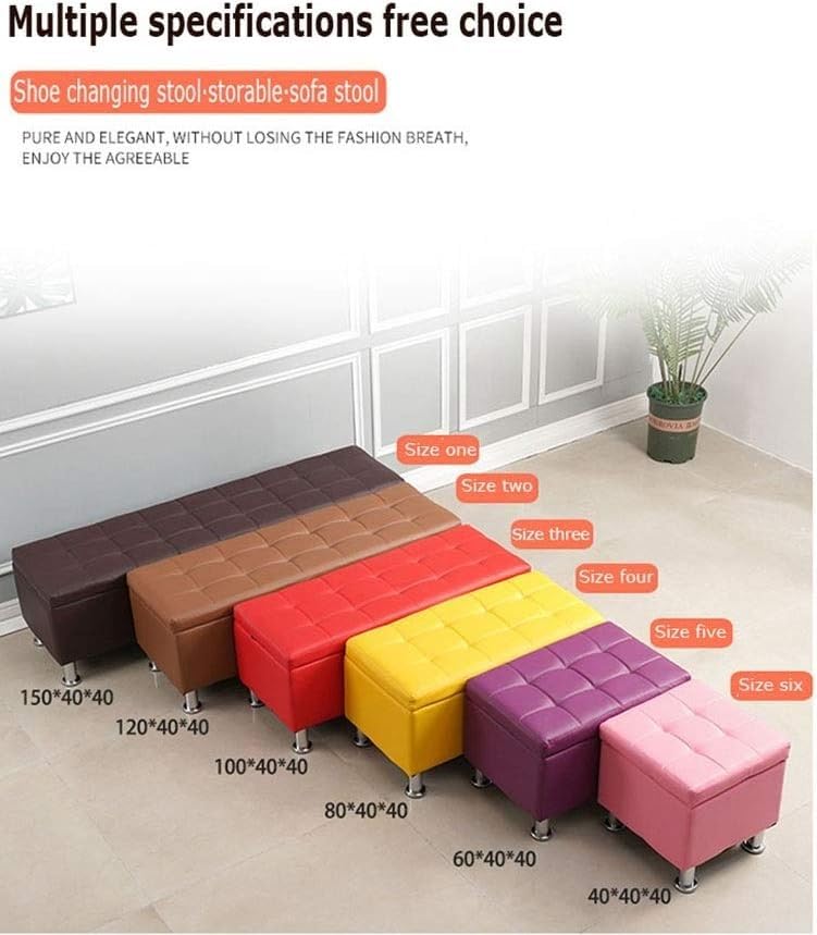 Tabouret de rangement rectangulaire marron en cuir synthétique de 100 cm - 3