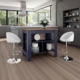 Jenvor Cala Kitchen Island with Three Open Shelves, Particle Board Meal Prep Organizer with Wide Top Surface, Navy Blue