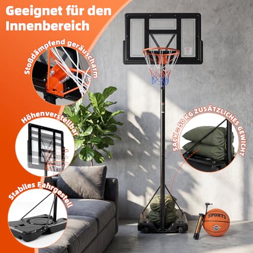 VOWNER Basketballkorb Outdoor höhenverstellbar 135–305 cm, Basketballständer verbreiterte Basis mit Sandsack, inkl. Größe Ball & Pumpe, mobil, Basketballanlage für Kinder & Erwachsene