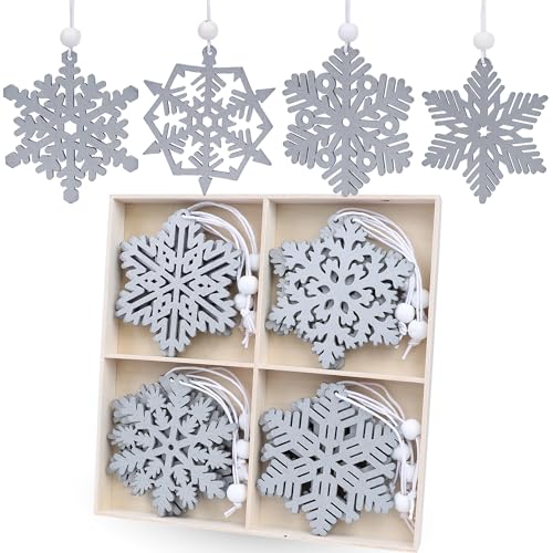HUADODO 16 Pieces Silver Snowflakes Christmas Tree Ornaments 3inch