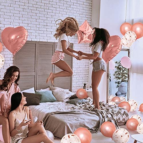 TENSUN 75 Pcs Rose Gold Birthday Party Decorations, Happy Birthday Banner Set Happy Birthday Balloons Confetti Balloons Foil Curtains Birthday Party Decoration Supplies for Girl Women Birthday Party