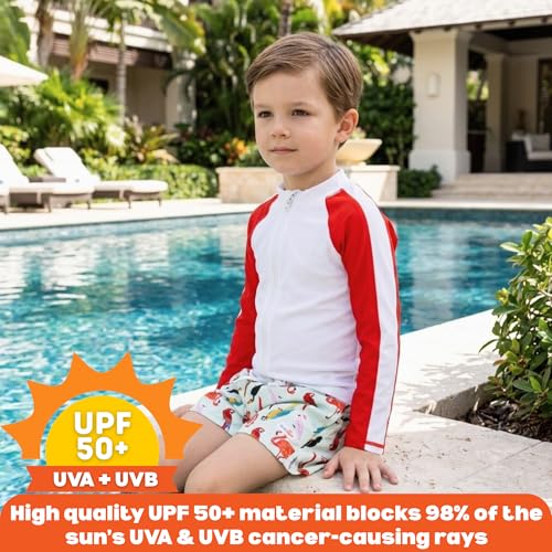 Image of SwimZip Boys' Long Sleeve Rash Guard & Swim Shorts Set - UPF 50+ Sun Protection
