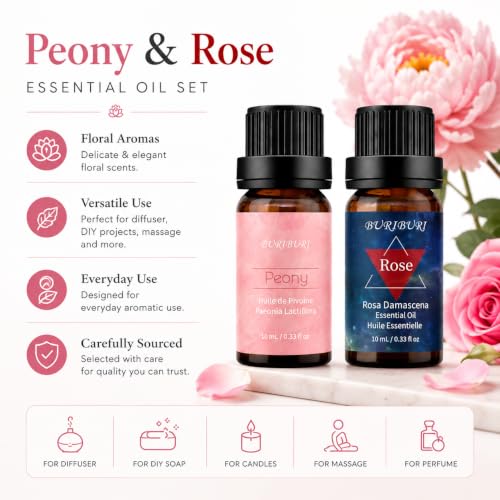 Image of BURIBURI Peony Rose Essential Oil Set for Diffuser & Skin 2x10ml