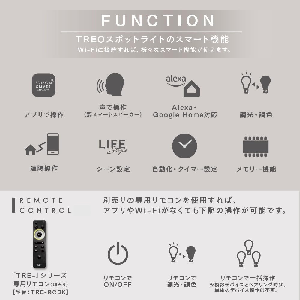 TREO ミニスポットライト (ダクトレール用/ブラック) Alexa対応 3つの点灯モード スマートライト 【furnitech】 スマ
