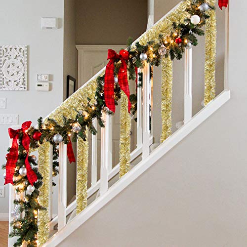 Hamore 19.8Ft Christmas Tinsel Garland, Gold Tinsel Twist Garland, Metallic Tinsel Twist Garland, Shiny Sparkly Soft Hanging Xmas Garland For Christmas Tree Decorations Indoor Holiday Party Supplies #TOP2