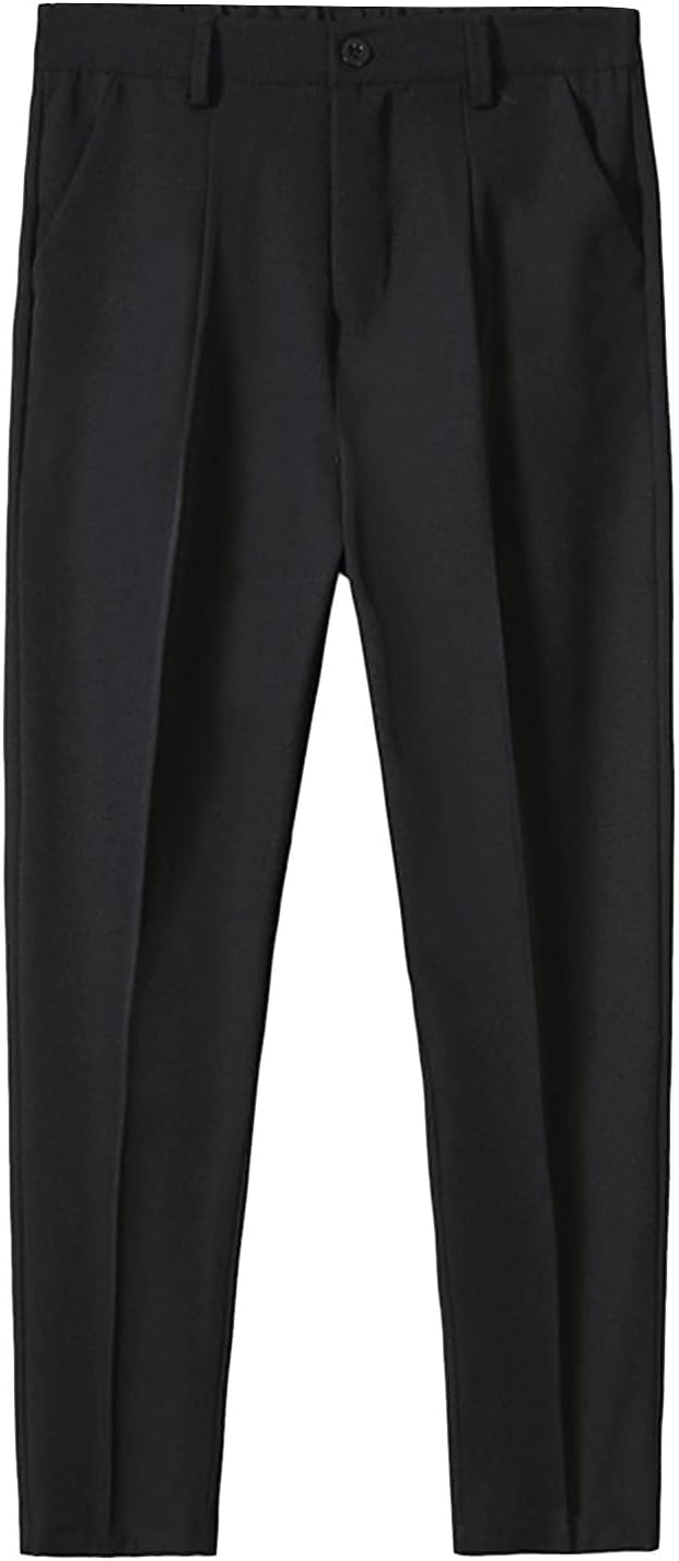 Men Trendy Loose Straight Wide Leg Casual Suit Classic-Fit Flat-Front Dress Pant Wrinkle-Resistant Pleated Pant