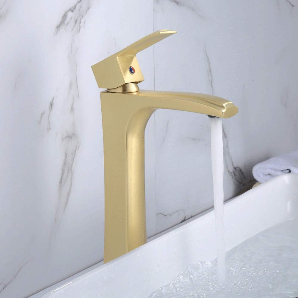 Heiß- und Kaltwasserhahn, nordisches gebürstetes Gold, einfacher Heller Luxus-Wasserhahn, Badezimmerschrank, Waschbecken, verdickte alle Bronze-Wasserhähne, Mischventil-Wasserhahn, Waschbecken,