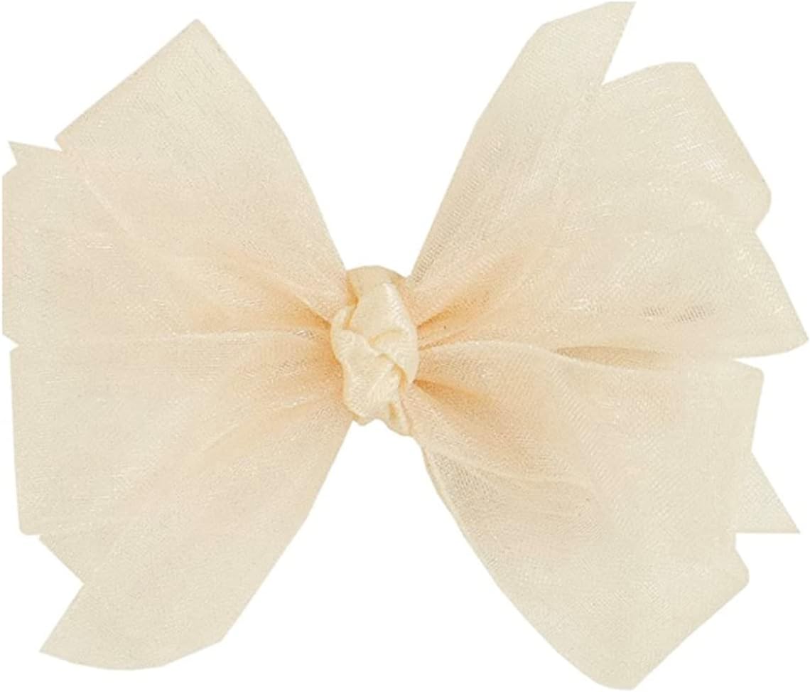 Wee Ones Girls' Organza Double Hair Bow on a WeeStay Clip with Satin Knot Center, Tiny, Ecru