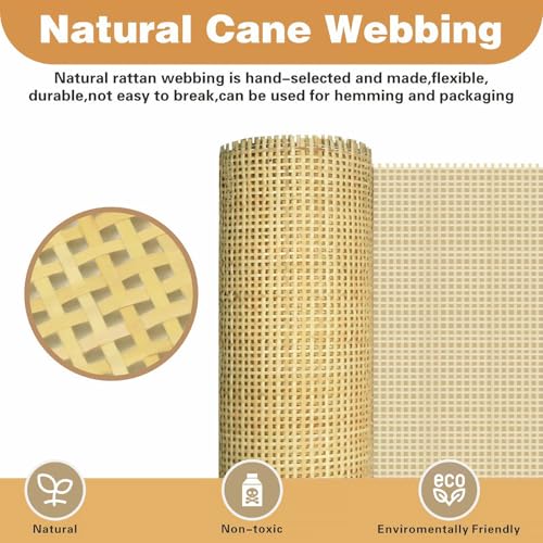 24" Width Natural Cane Webbing 5 Feet, Rattan Webbing for Caning Project, Square Rattan Cane for Furniture Chair Cabinet Ceiling Door Sofa Beds - Thumbnail 2