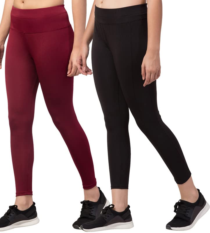 Image of BLUECON Gym wear Leggings Ankle Length Workout Pants | Stretchable Tights | Mid Waist Sports Fitness Yoga Track Pants for Girls & Women (Pack of 2)