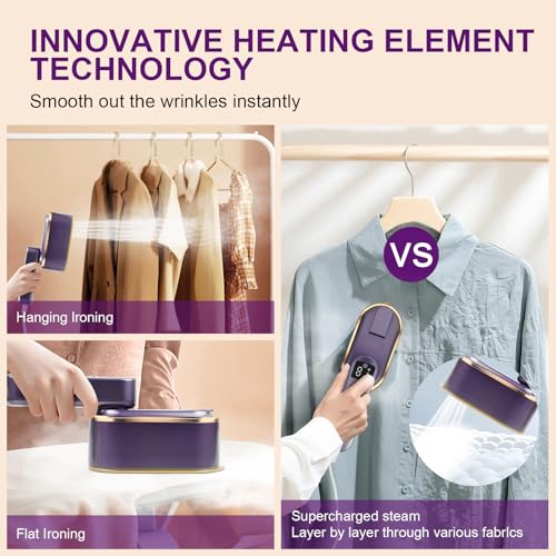 Travel Clothes Steamer Portable Iron, LCD Screen 2 in 1 Handheld Steam Clothing Wrinkles Remover for Garments, 3 Steam Levels, 10S Fast Heat-up, 150ML Water Tank, Iron - Image 3